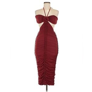 Oh Polly Strapless Burgundy Dress